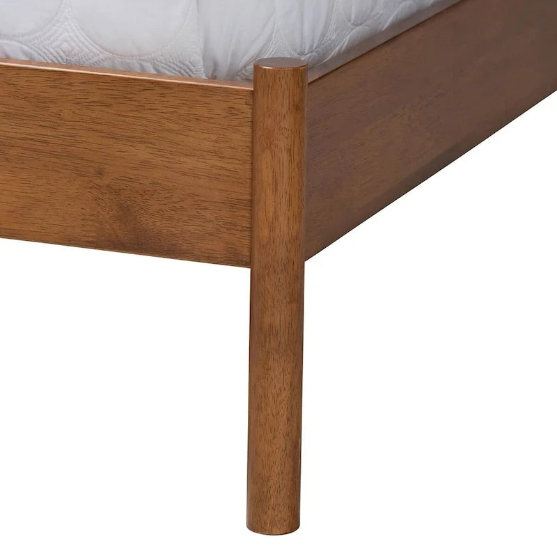 Lit Plateforme Queen en Tissu Bouclé Gris Clair et Bois de Noyer Marron Style Mid-Century