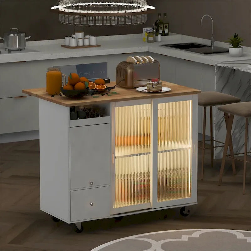 Grand îlot de cuisine roulant avec une étagère réglable et 2 tiroirs