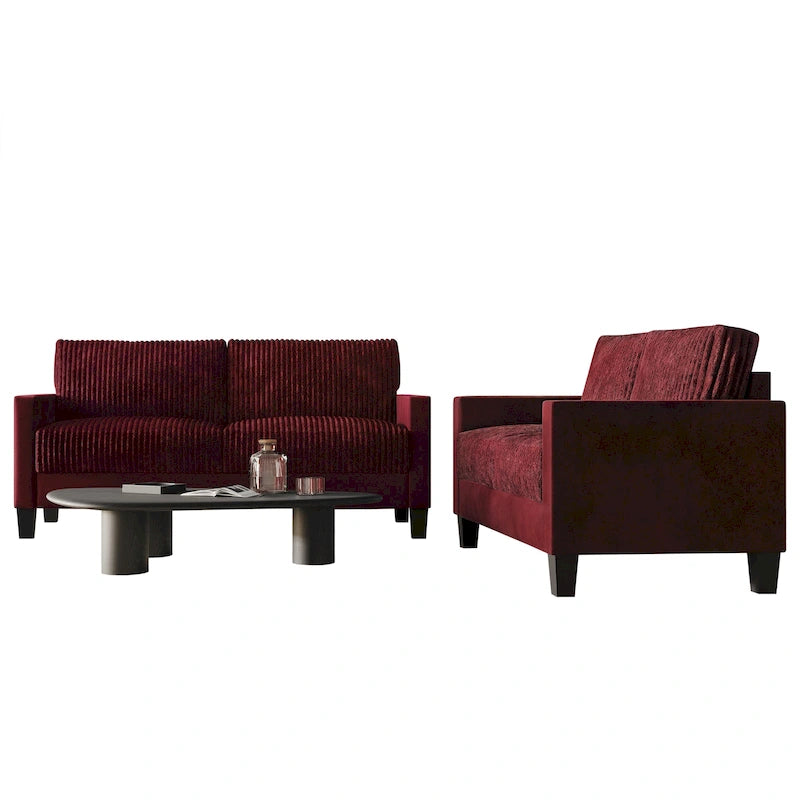 Ensemble de salon 2 pièces en velours côtelé de style moderne du milieu du siècle