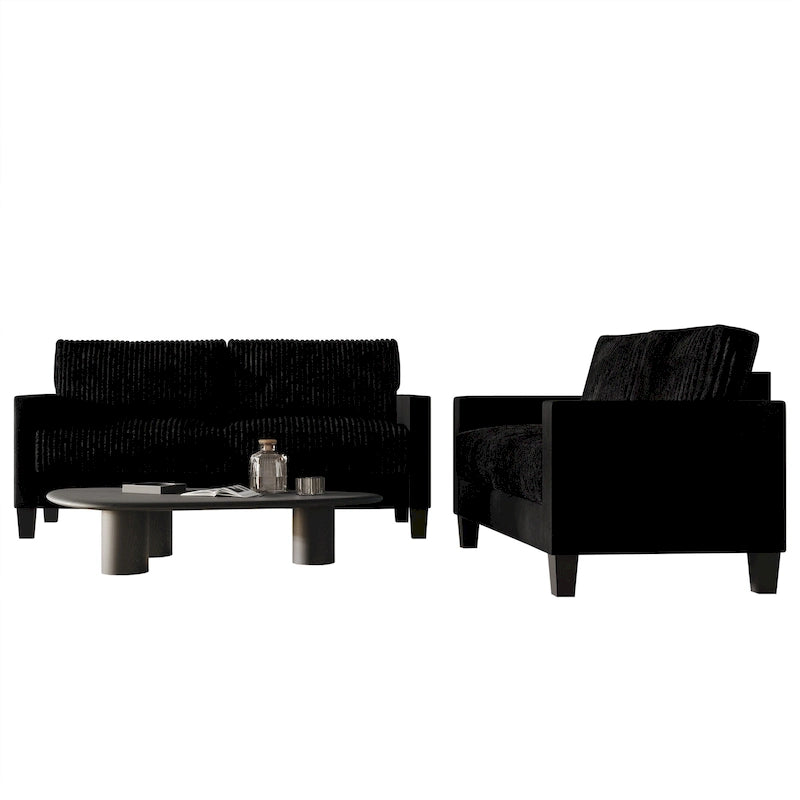 Ensemble de salon 2 pièces en velours côtelé de style moderne du milieu du siècle