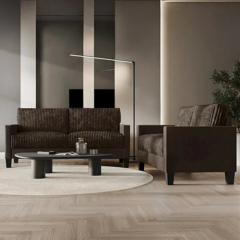 Ensemble de salon 2 pièces en velours côtelé de style moderne du milieu du siècle