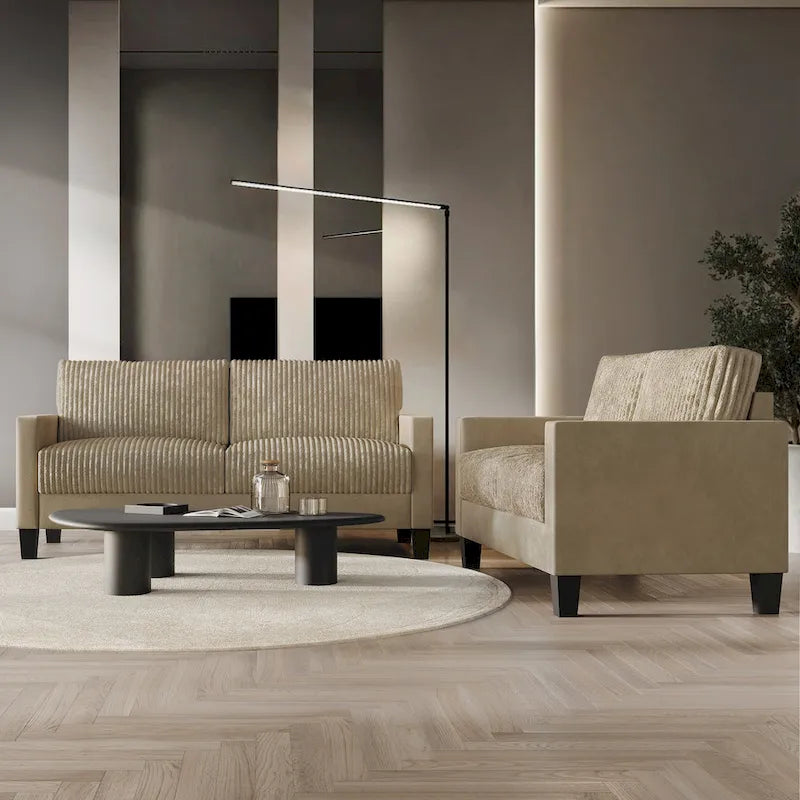 Ensemble de salon 2 pièces en velours côtelé de style moderne du milieu du siècle