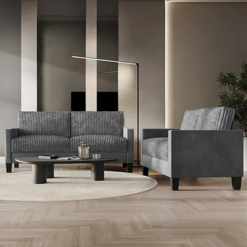 Ensemble de salon 2 pièces en velours côtelé de style moderne du milieu du siècle