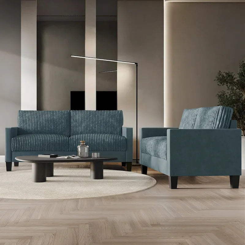 Ensemble de salon 2 pièces en velours côtelé de style moderne du milieu du siècle