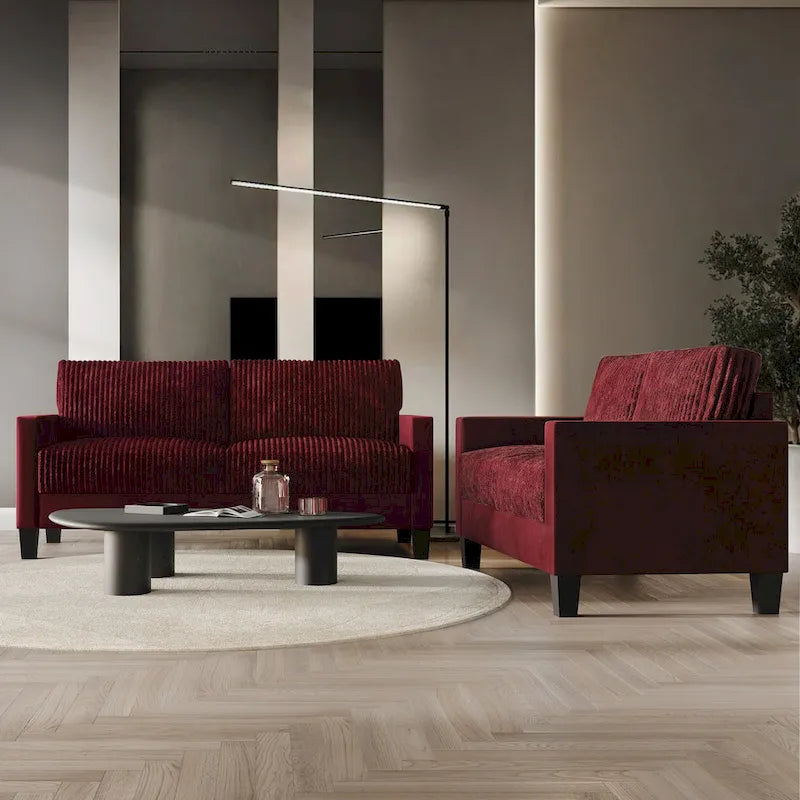 Ensemble de salon 2 pièces en velours côtelé de style moderne du milieu du siècle