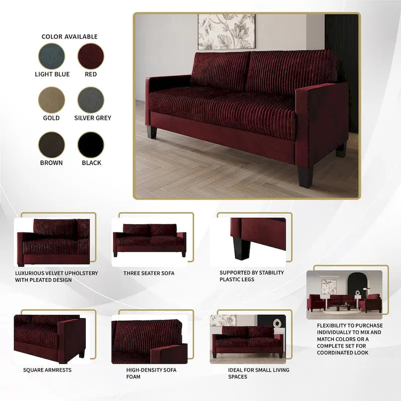 Ensemble de salon 2 pièces en velours côtelé de style moderne du milieu du siècle