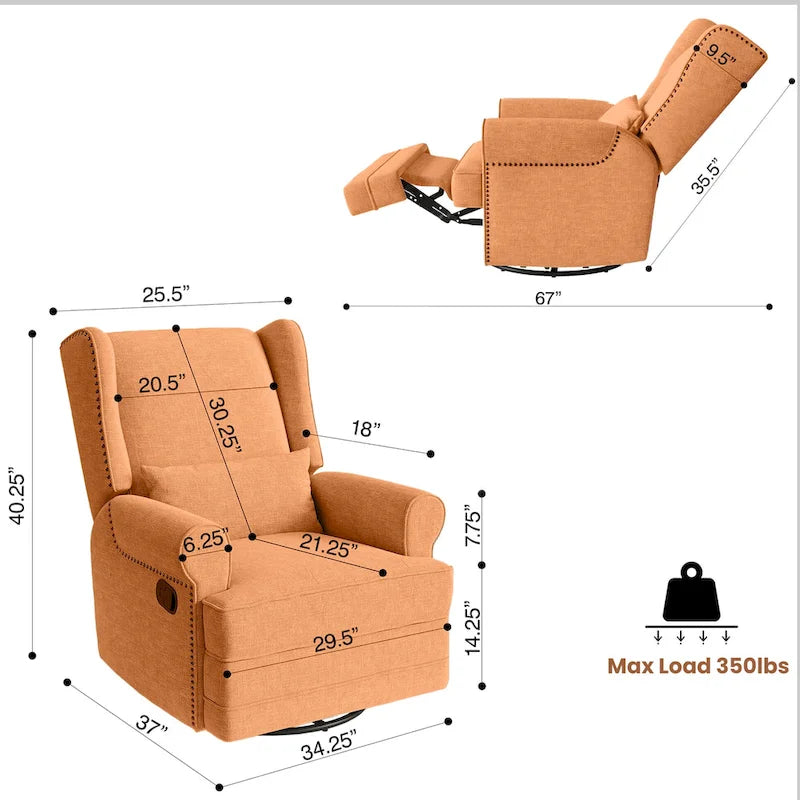 Fauteuil inclinable pivotant avec repose-pieds extra large, gris