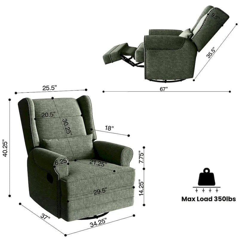 Fauteuil inclinable pivotant avec repose-pieds extra large, gris
