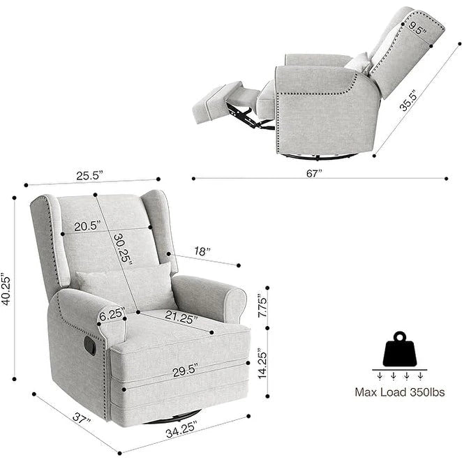 Fauteuil inclinable pivotant avec repose-pieds extra large, gris