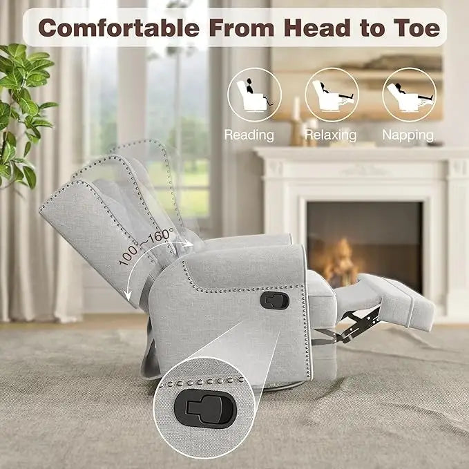 Fauteuil inclinable pivotant avec repose-pieds extra large, gris