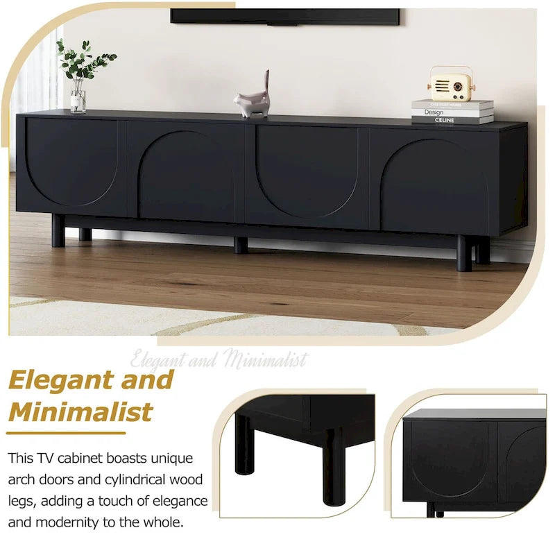 Meuble TV pour téléviseurs jusqu'à 78 pouces, meuble de divertissement avec pieds en bois massif, console multimédia pratique avec étagères réglables