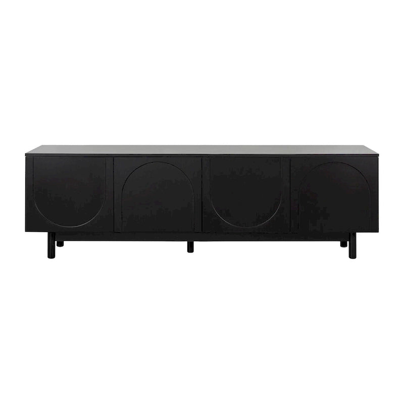 Meuble TV pour téléviseurs jusqu'à 78 pouces, meuble de divertissement avec pieds en bois massif, console multimédia pratique avec étagères réglables