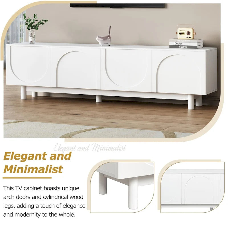 Meuble TV pour téléviseurs jusqu'à 78 pouces, meuble de divertissement avec pieds en bois massif, console multimédia pratique avec étagères réglables