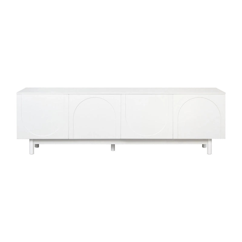 Meuble TV pour téléviseurs jusqu'à 78 pouces, meuble de divertissement avec pieds en bois massif, console multimédia pratique avec étagères réglables