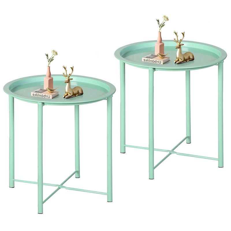 Lot de 2 Tables Rondes Pliantes, Petite Table d'Appoint Ronde en Acier, Aucun Assemblage Requis - 47 x 47 x 50 cm