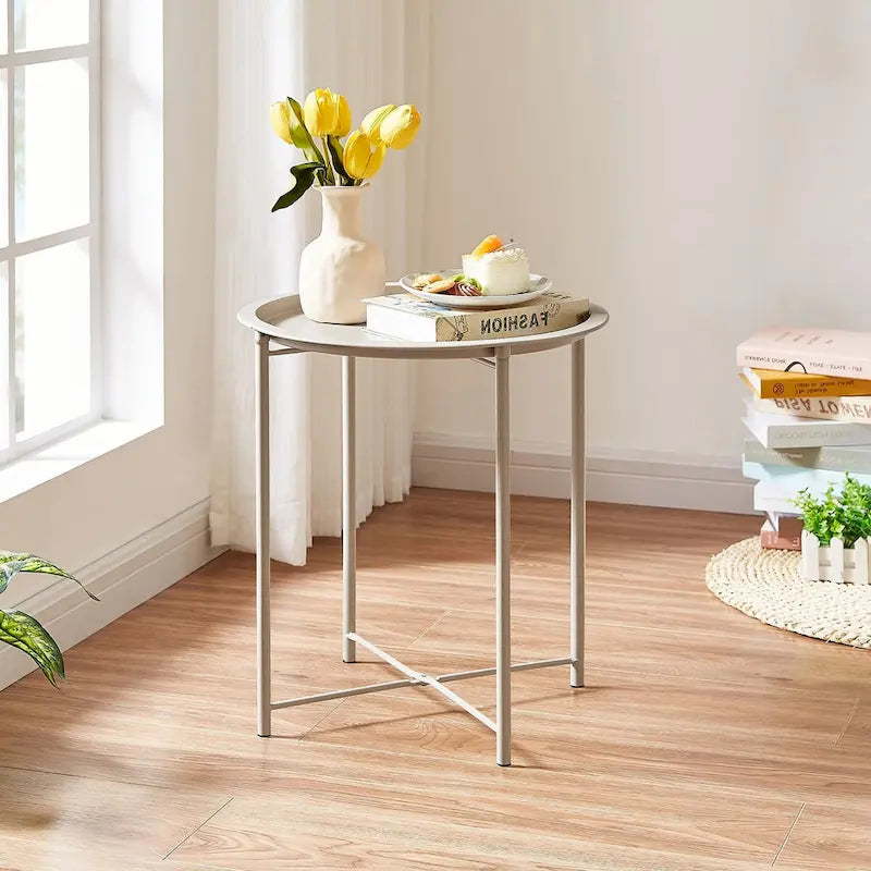 Lot de 2 Tables Rondes Pliantes, Petite Table d'Appoint Ronde en Acier, Aucun Assemblage Requis - 47 x 47 x 50 cm