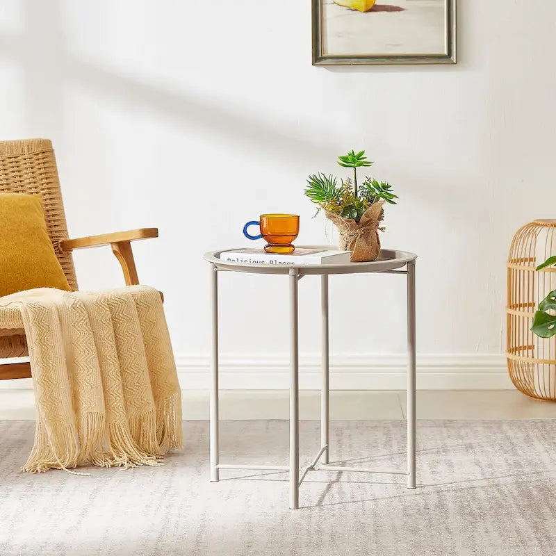 Lot de 2 Tables Rondes Pliantes, Petite Table d'Appoint Ronde en Acier, Aucun Assemblage Requis - 47 x 47 x 50 cm