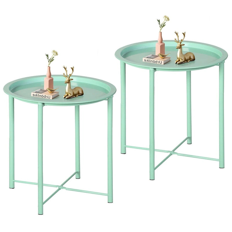 Lot de 2 Tables Rondes Pliantes, Petite Table d'Appoint Ronde en Acier, Aucun Assemblage Requis - 47 x 47 x 50 cm