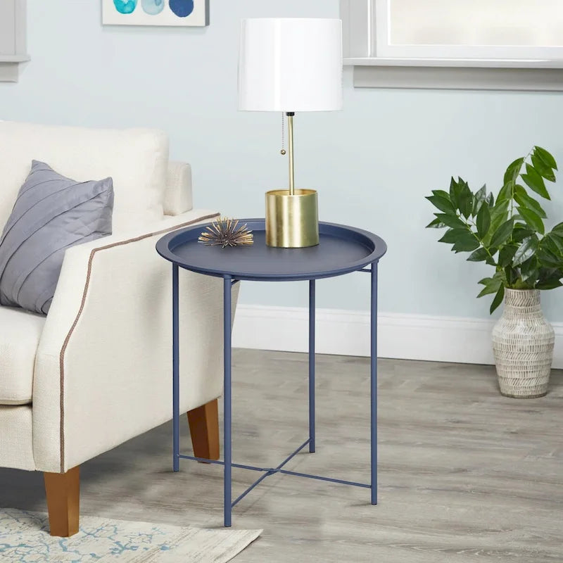 Lot de 2 Tables Rondes Pliantes, Petite Table d'Appoint Ronde en Acier, Aucun Assemblage Requis - 47 x 47 x 50 cm