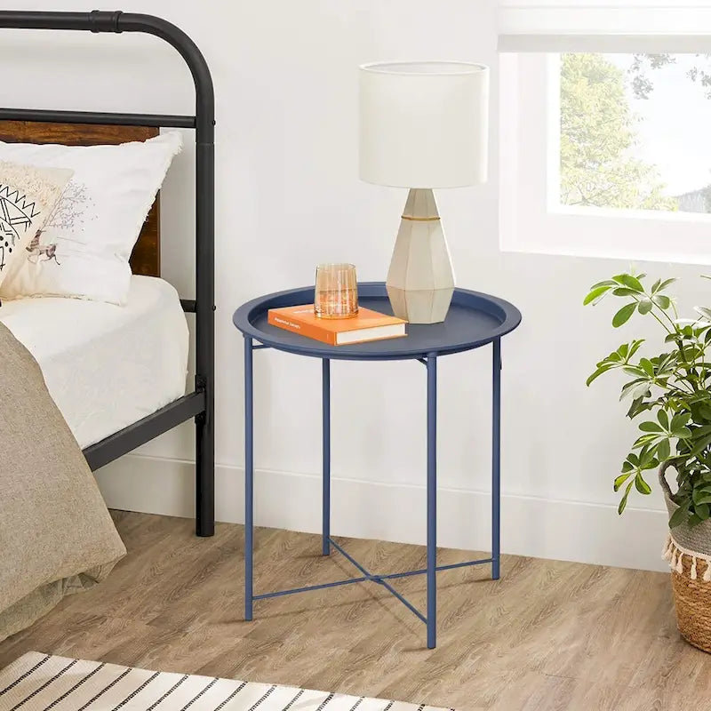 Lot de 2 Tables Rondes Pliantes, Petite Table d'Appoint Ronde en Acier, Aucun Assemblage Requis - 47 x 47 x 50 cm