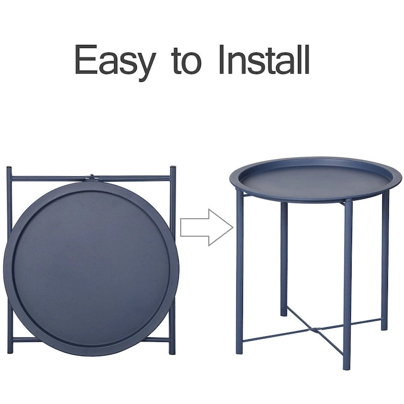Lot de 2 Tables Rondes Pliantes, Petite Table d'Appoint Ronde en Acier, Aucun Assemblage Requis - 47 x 47 x 50 cm