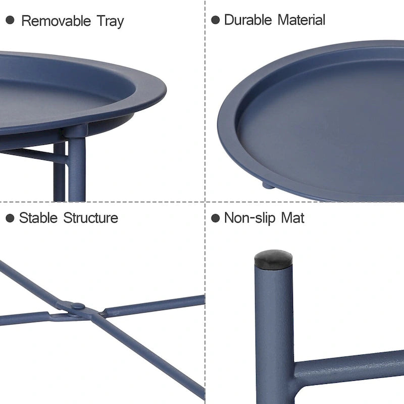 Lot de 2 Tables Rondes Pliantes, Petite Table d'Appoint Ronde en Acier, Aucun Assemblage Requis - 47 x 47 x 50 cm