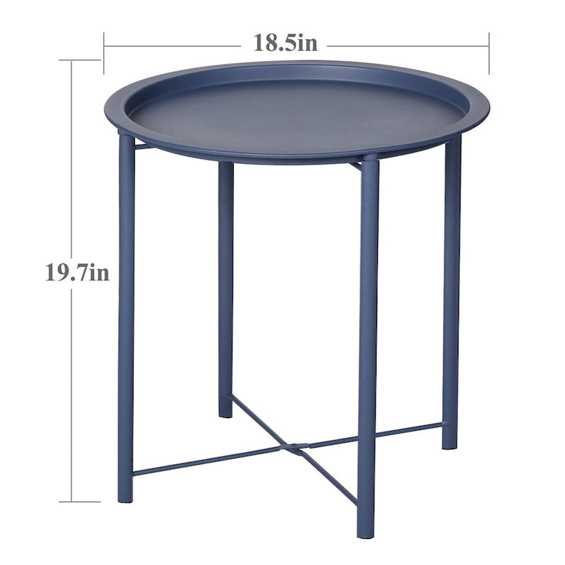 Lot de 2 Tables Rondes Pliantes, Petite Table d'Appoint Ronde en Acier, Aucun Assemblage Requis - 47 x 47 x 50 cm