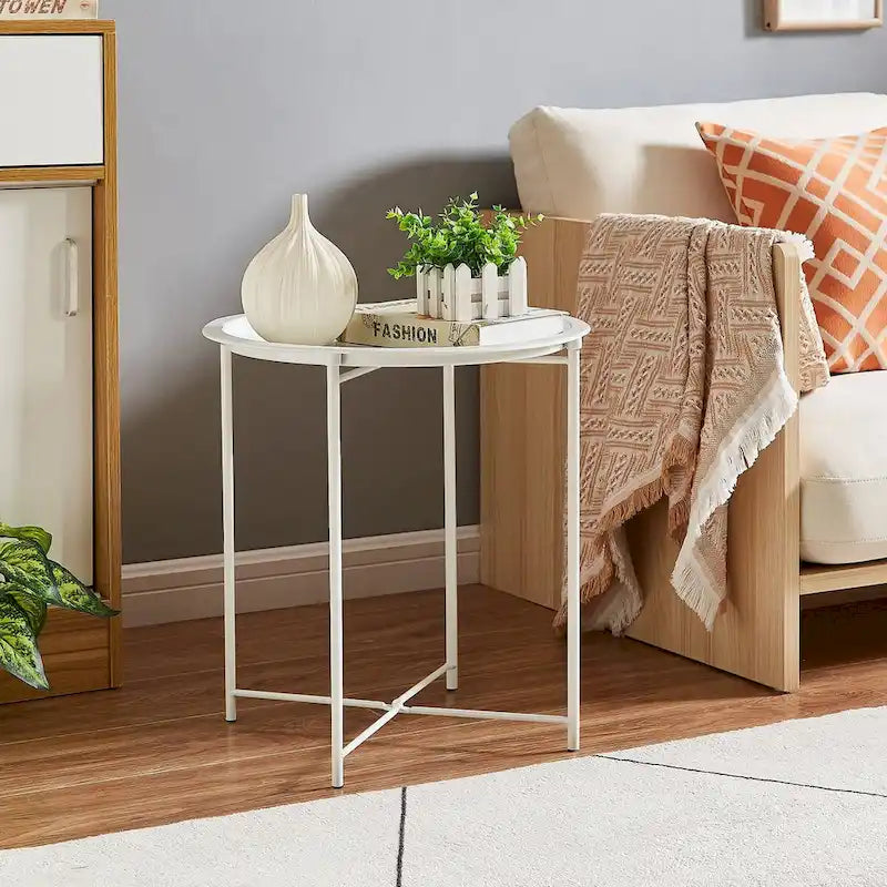 Lot de 2 Tables Rondes Pliantes, Petite Table d'Appoint Ronde en Acier, Aucun Assemblage Requis - 47 x 47 x 50 cm