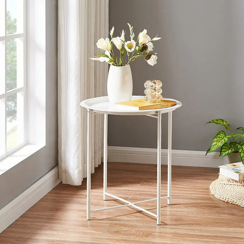 Lot de 2 Tables Rondes Pliantes, Petite Table d'Appoint Ronde en Acier, Aucun Assemblage Requis - 47 x 47 x 50 cm