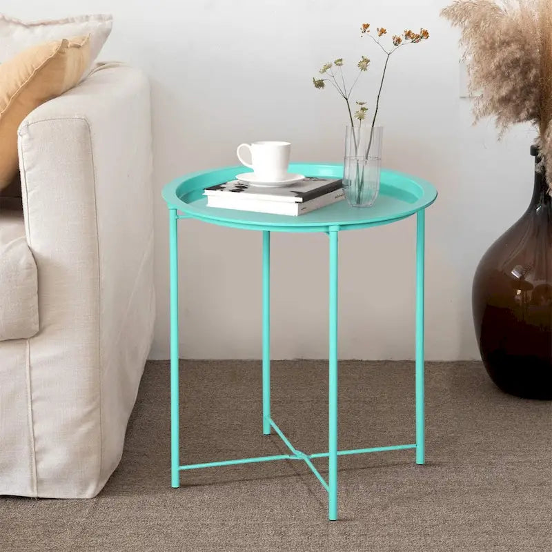 Lot de 2 Tables Rondes Pliantes, Petite Table d'Appoint Ronde en Acier, Aucun Assemblage Requis - 47 x 47 x 50 cm