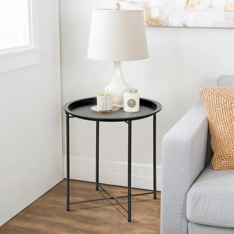 Lot de 2 Tables Rondes Pliantes, Petite Table d'Appoint Ronde en Acier, Aucun Assemblage Requis - 47 x 47 x 50 cm