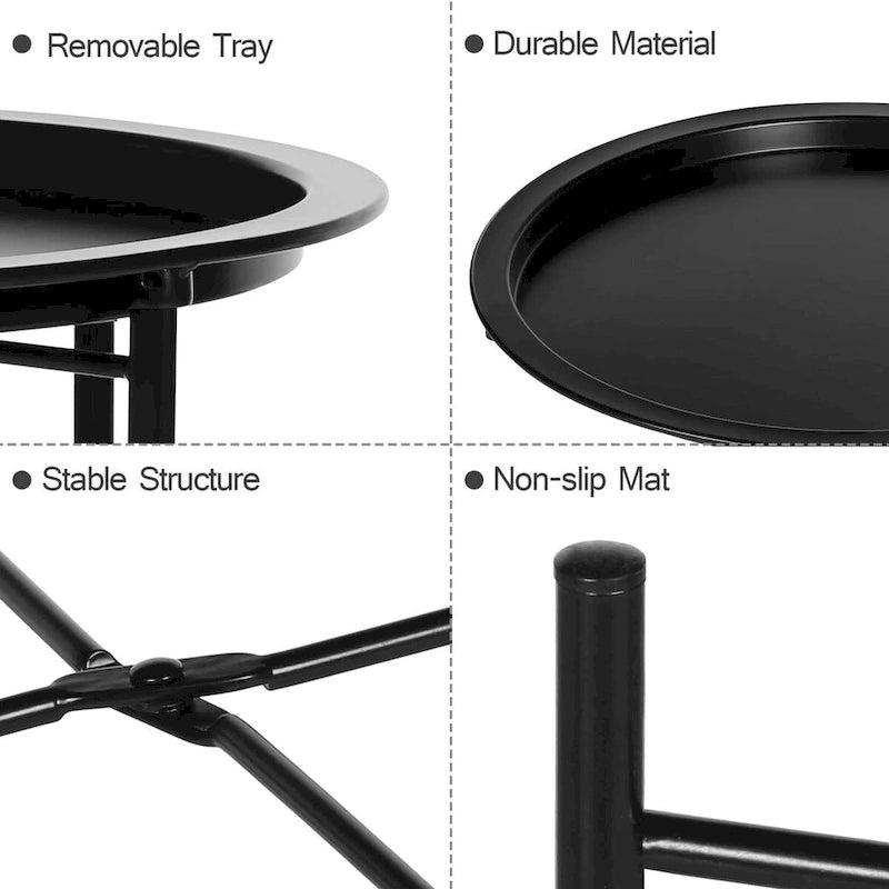 Lot de 2 Tables Rondes Pliantes, Petite Table d'Appoint Ronde en Acier, Aucun Assemblage Requis - 47 x 47 x 50 cm