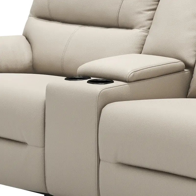 Causeuse inclinable électrique en cuir 2 places de 79 po avec console et porte-gobelets