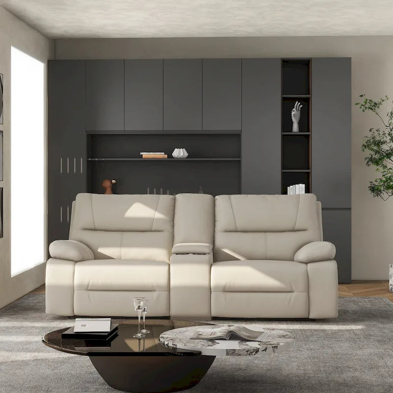 Causeuse inclinable électrique en cuir 2 places de 79 po avec console et porte-gobelets