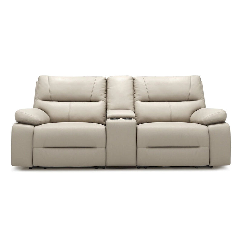 Causeuse inclinable électrique en cuir 2 places de 79 po avec console et porte-gobelets
