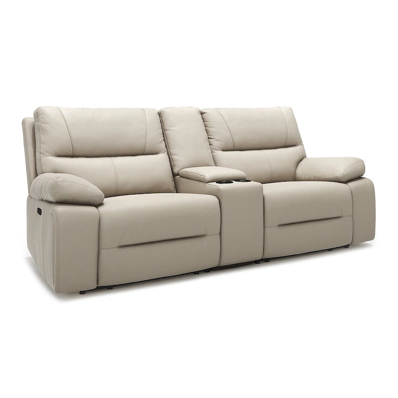 Causeuse inclinable électrique en cuir 2 places de 79 po avec console et porte-gobelets