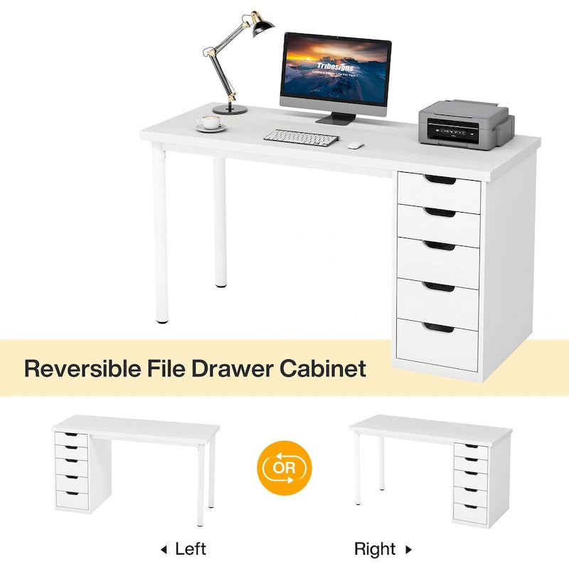 Bureau d'ordinateur moderne et simple Table d'étude et d'écriture avec 5 tiroirs