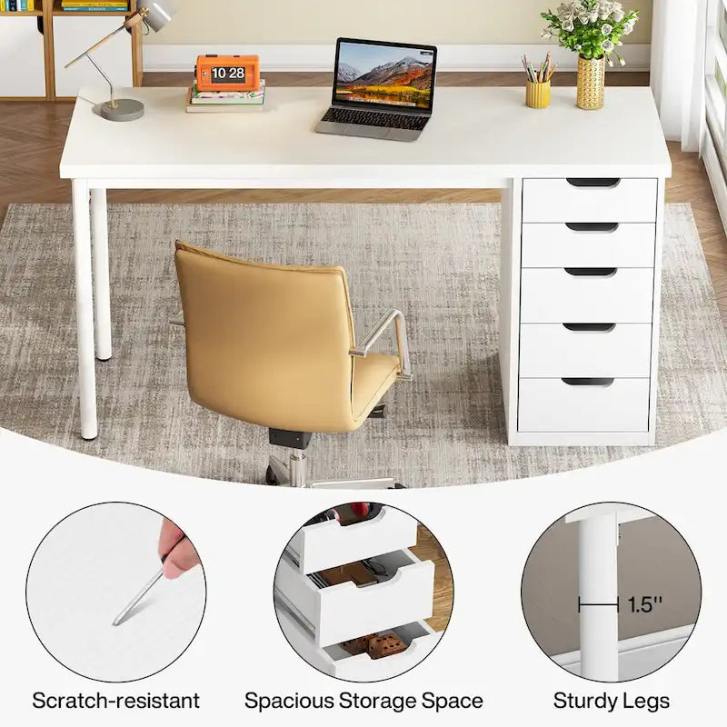 Bureau d'ordinateur moderne et simple Table d'étude et d'écriture avec 5 tiroirs