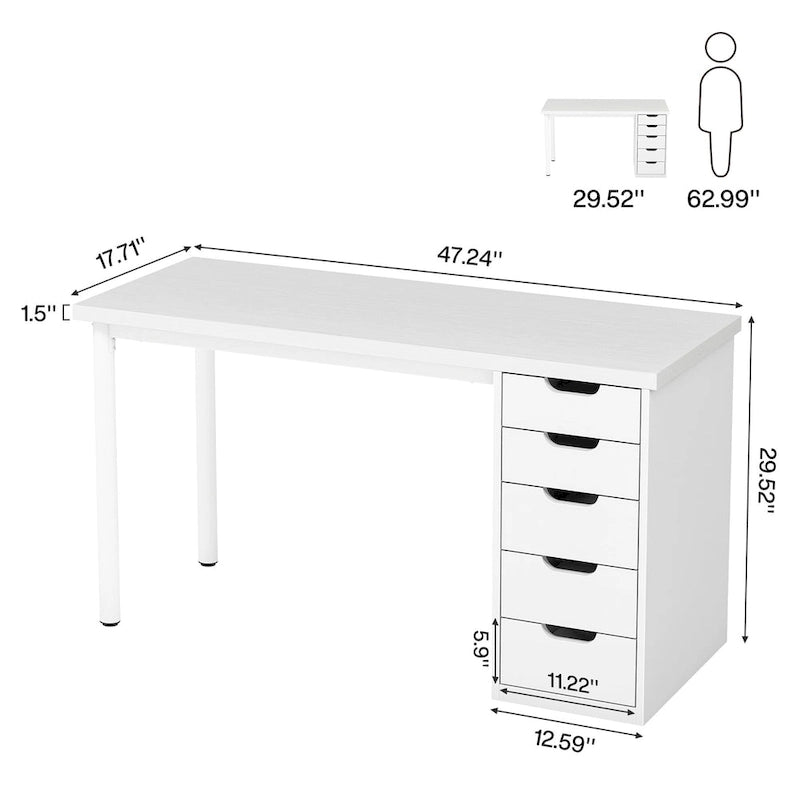 Bureau d'ordinateur moderne et simple Table d'étude et d'écriture avec 5 tiroirs