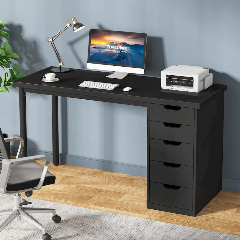 Bureau d'ordinateur moderne et simple Table d'étude et d'écriture avec 5 tiroirs