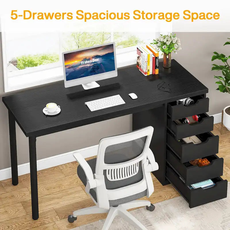 Bureau d'ordinateur moderne et simple Table d'étude et d'écriture avec 5 tiroirs