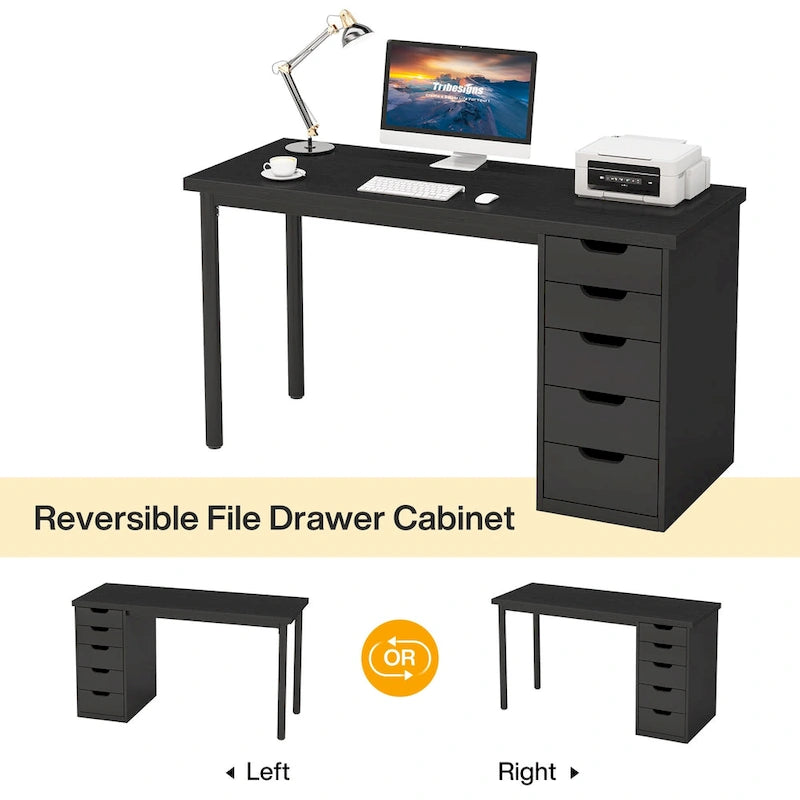 Bureau d'ordinateur moderne et simple Table d'étude et d'écriture avec 5 tiroirs