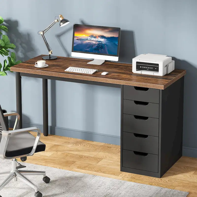 Bureau d'ordinateur moderne et simple Table d'étude et d'écriture avec 5 tiroirs