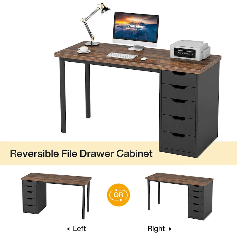 Bureau d'ordinateur moderne et simple Table d'étude et d'écriture avec 5 tiroirs