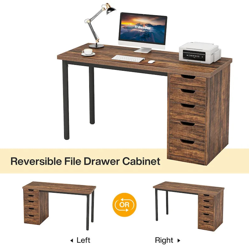 Bureau d'ordinateur moderne et simple Table d'étude et d'écriture avec 5 tiroirs