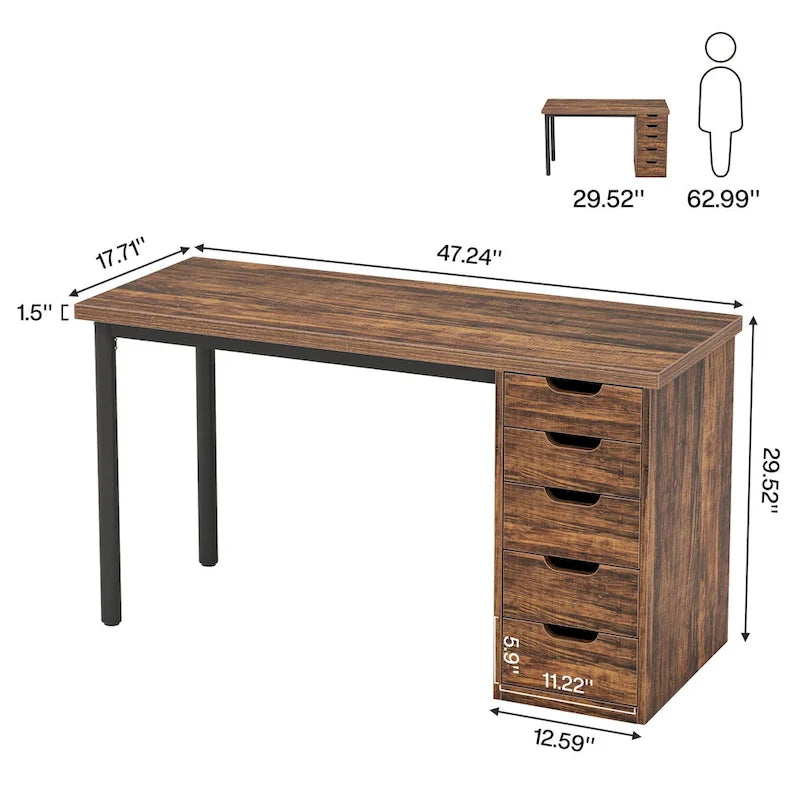 Bureau d'ordinateur moderne et simple Table d'étude et d'écriture avec 5 tiroirs