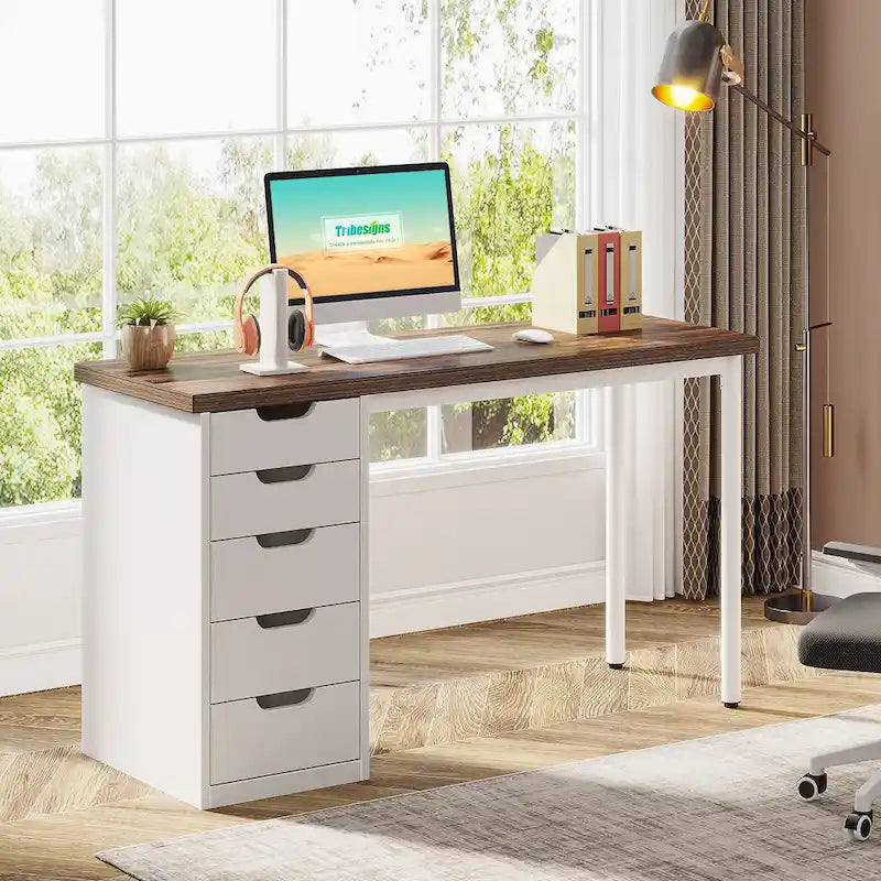Bureau d'ordinateur moderne et simple Table d'étude et d'écriture avec 5 tiroirs