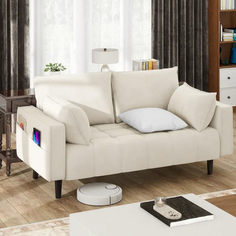 Moasis 56 Velvet Tufted Loveseat Sofa with Button Tufted Seat and Side Storage Pocket
