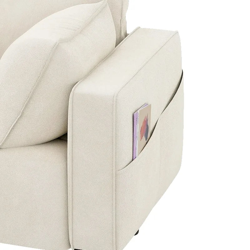Canapé deux places capitonné en velours de 142 cm avec siège capitonné et poches de rangement latérales