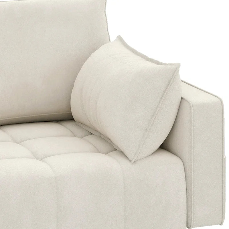 Canapé deux places capitonné en velours de 142 cm avec siège capitonné et poches de rangement latérales